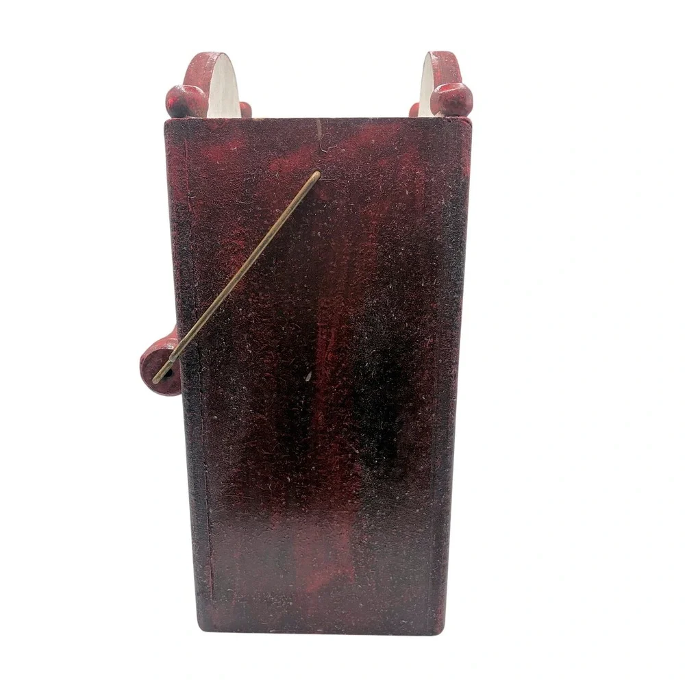 Rustic Wooden Box With Handle 10.25in Green & Burgundy Accents Snowman Cardinal